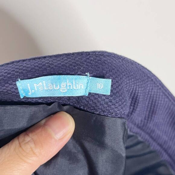 J McLaughlin Size 10 Navy Blue Cotton Stretch Textured Mini Skirt Made in USA - Picture 8 of 10